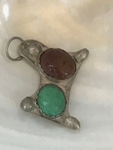 Vintage Old Pawn Rustic Large Oval Amber &amp; Turquoise Stone Silver Colored Metal - £23.79 GBP