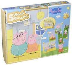 Peppa Pig 5 Wood Puzzles in Wooden Storage Box (Styles Will Vary) - £17.11 GBP