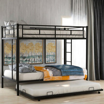 Twin over Twin Bunk Bed with Trundle, Black - £227.22 GBP