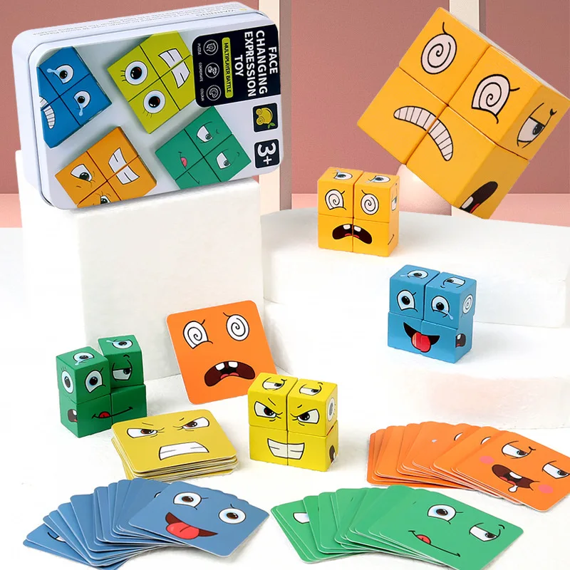 Play Play Face Change Expression Puzzle Building Blocks Montessori Cube Table Ga - £23.12 GBP