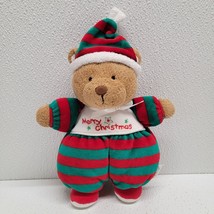 Prestige Merry Christmas Plump Teddy Bear Rattle 8&quot; Plush Red Green Stri... - $17.72