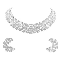 Glamorous Design Austrian Diamond SILVER  Plated Choker Necklace With Earring - £17.51 GBP
