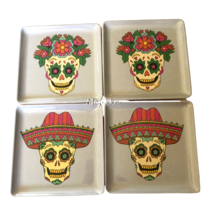 13th &amp;Elm Day Of The Dead Skull Halloween Melamine App Plates Set Of 4 Girl Boy - £28.39 GBP