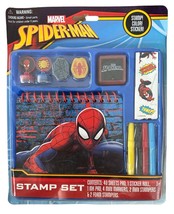 Spider Man Stamp Set w/40 Sheets Pad, 1 Sticker Roll, 1 Ink Pad, 4 Mini Markers - £9.53 GBP