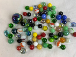 Lot Mixed Assortment of Glass Marbles Various Sizes Colors - $14.84