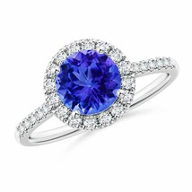 ANGARA Round Tanzanite Halo Ring with Diamond Accents for Women in 14K Gold - £1,291.99 GBP