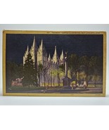 Vintage Linen Postcard, Mormon Temple Illuminated at Night, Salt Lake Ci... - £10.22 GBP