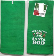 Set Of 2 Kitchen Jumbo Tea Towels(18&quot;x28&quot;) Christmas,Working On My Santa Bod,Nan - $11.87