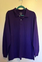 LL Bean Mens Polo Shirt Size Large Solid Purple Cotton Long Sleeve Collared - £23.46 GBP