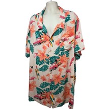 Mens Vintage Hawaiian Aloha Floral Button Up Shirt 5X Tall Pocket Pink Flamingos - £38.78 GBP