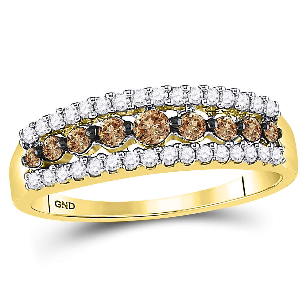 14k Yellow Gold Womens Brown Color Enhanced Diamond Band Ring 1/2 Size 7