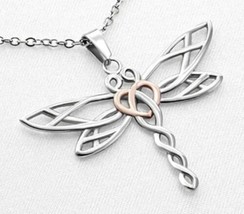 Silver  &amp; Gold Necklace with Dragonfly Charm - £9.61 GBP