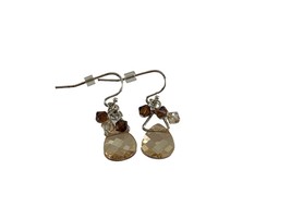 Swarovski Elements Sensitive Ears Earrings Dangle Crystal Tan Brown Silv... - $14.85