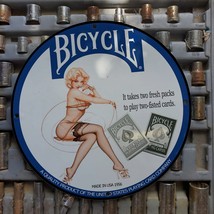 Vintage 1956 Bicycle Rider Back Playing Cards Porcelain Gas & Oil Metal Sign - £98.29 GBP