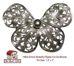 Vintage Pin 1960s Emmons Butterfly Pin Filigree Cut Out Brooch - £11.70 GBP