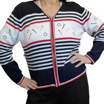 90s M Novelty Golf Tee Zipup Cardigan Sweater  Preppy Striped Navy Count... - £37.23 GBP