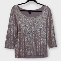 EILEEN FISHER Taupe Boatneck Sequin Knit Sweater Top Size Medium Silk Blend - $37.74