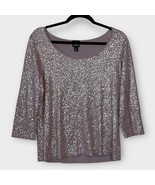 EILEEN FISHER Taupe Boatneck Sequin Knit Sweater Top Size Medium Silk Blend - €32,30 EUR