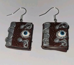 Spell Book Earrings Silver Wire Unique Halloween Spooky Party Accessory - £6.54 GBP