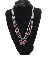 Chunky &amp; Seed Beads Necklace Pink Butterfly 3 Strands 9.5&quot; Length Plastic - €21,38 EUR