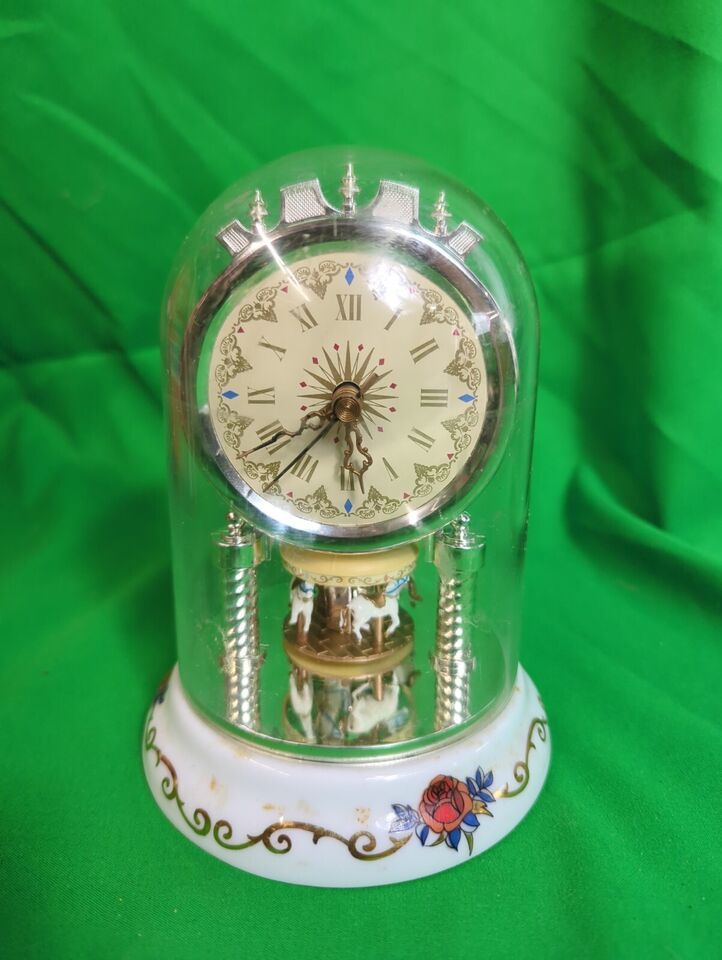 Primary image for 6" tall Quartz Anniversary Clock with Merry Go Round Pendulum Plastic Dome
