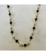 Black White Necklace Gold Tone Metal Faux Pearl Bead Faceted Crystal Bez... - $739.38 MXN