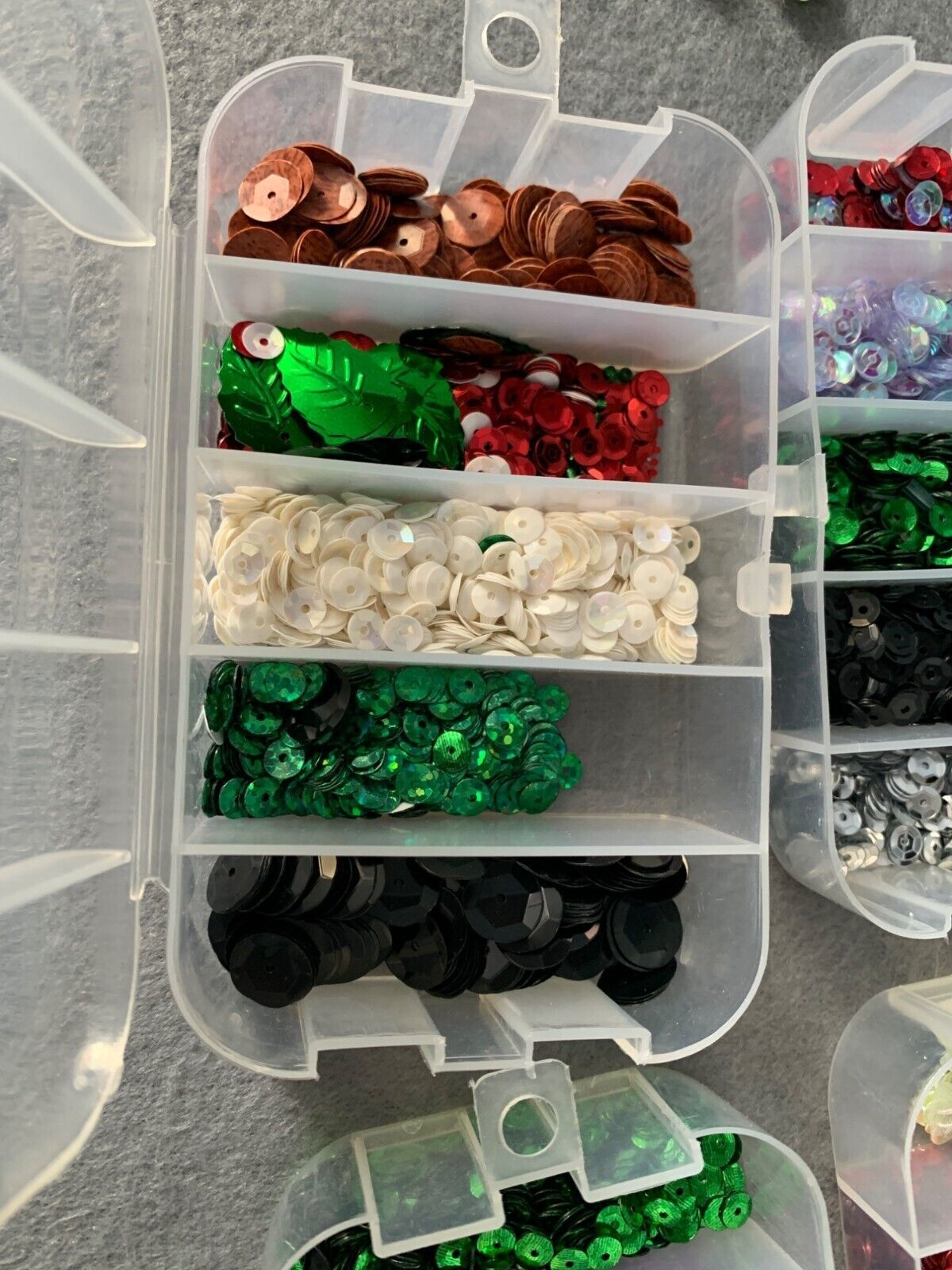 Vintage Craft Supplies Sequins Variety Colors In Organizer Box Crafting Sewing & Item image 2