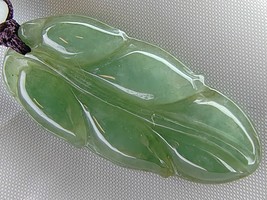 Icy Ice Green 100% Natural Burma Jadeite Jade Leaf Pendant # Type A Jadeite # - $360.00