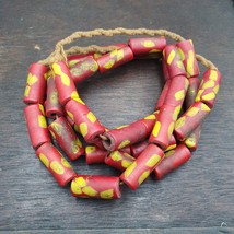 Vintage Red Tube Fancy GLASS beads necklace - £37.98 GBP