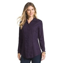 CHICO&#39;S Women’s Purple Jacquard Jesse Shirt Plum Paisley No Wrinkle L 12 Button - £31.03 GBP