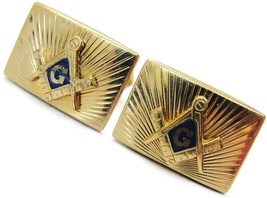 Signed Anson Masonic 1/20 12Kt Yellow Gold Filled Cufflinks Rectangle - £38.93 GBP