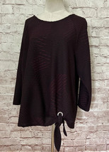 Easy Wear by Chico&#39;s Size 2 Large Pullover Jacquard Knit Top Wine Black Side Tie - £31.25 GBP