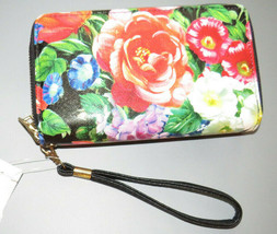 Floral print double zip around large wallet with removable strap, NWT - £17.29 GBP