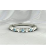 Aquamarine Gemstone Eternity Band Ring, 925 Sterling Silver Dainty Women... - $52.00