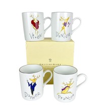 Pottery Barn Reindeer Coffee Tea Mugs Set 4 Dancer/Prancer/Dasher/Vixen ... - £43.42 GBP