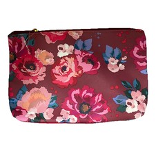 Cranberry Floral Vinyl Zipper Pouch 7&quot; x 10&quot; NWOT - $12.34