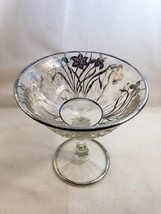 Silver City Overlay Elegant 6 3/4&quot; Glass Compote Butterfly Iris Daffodil Nice! - £15.75 GBP