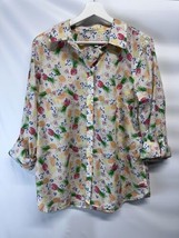 Talbots Button Front Blouse Tropical Pineapples 100% Cotton Vacation M - £19.76 GBP