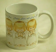 Hallmark Three Praying Angels Coffee Cup Mug Peace Love &amp; Joy Yellow Stars - £13.23 GBP