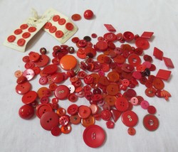 Lot 150+ Mixed Assorted RED Vtg Buttons  Square, Metal, Heart,, Dome, Umbrella - £15.98 GBP