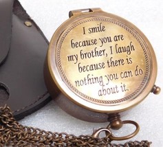 Brass Engraved Quote Compass | Gifts for Brother, BOY, Men, Friend | I Smile Bec - £25.57 GBP