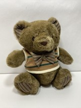 Vintage Russ Berrie Teddy Bear OXFORD Brown Plush Sweater Bow Tie 10&quot; Si... - $14.95