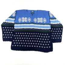 Vintage Rey Wear Sweater Mens L Blue Fair Isle Cotton 1/4 Zip Made in Bo... - $24.30