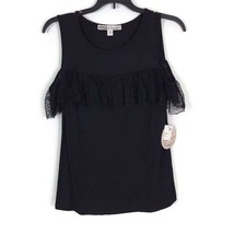Gypsies &amp; Moondust Womens Shirt Size Small S Black Short Sleeve Lacey Ruffle Top - £16.70 GBP