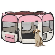 Foldable Dog Playpen with Carrying Bag Pink 125x125x61 cm - £32.81 GBP