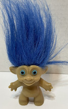 Vintage Troll Doll Figure Blue Hair Blue Eyed  2.25 In 6.25 with Hair - £16.12 GBP