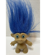 Vintage Troll Doll Figure Blue Hair Blue Eyed  2.25 In 6.25 with Hair - £16.14 GBP