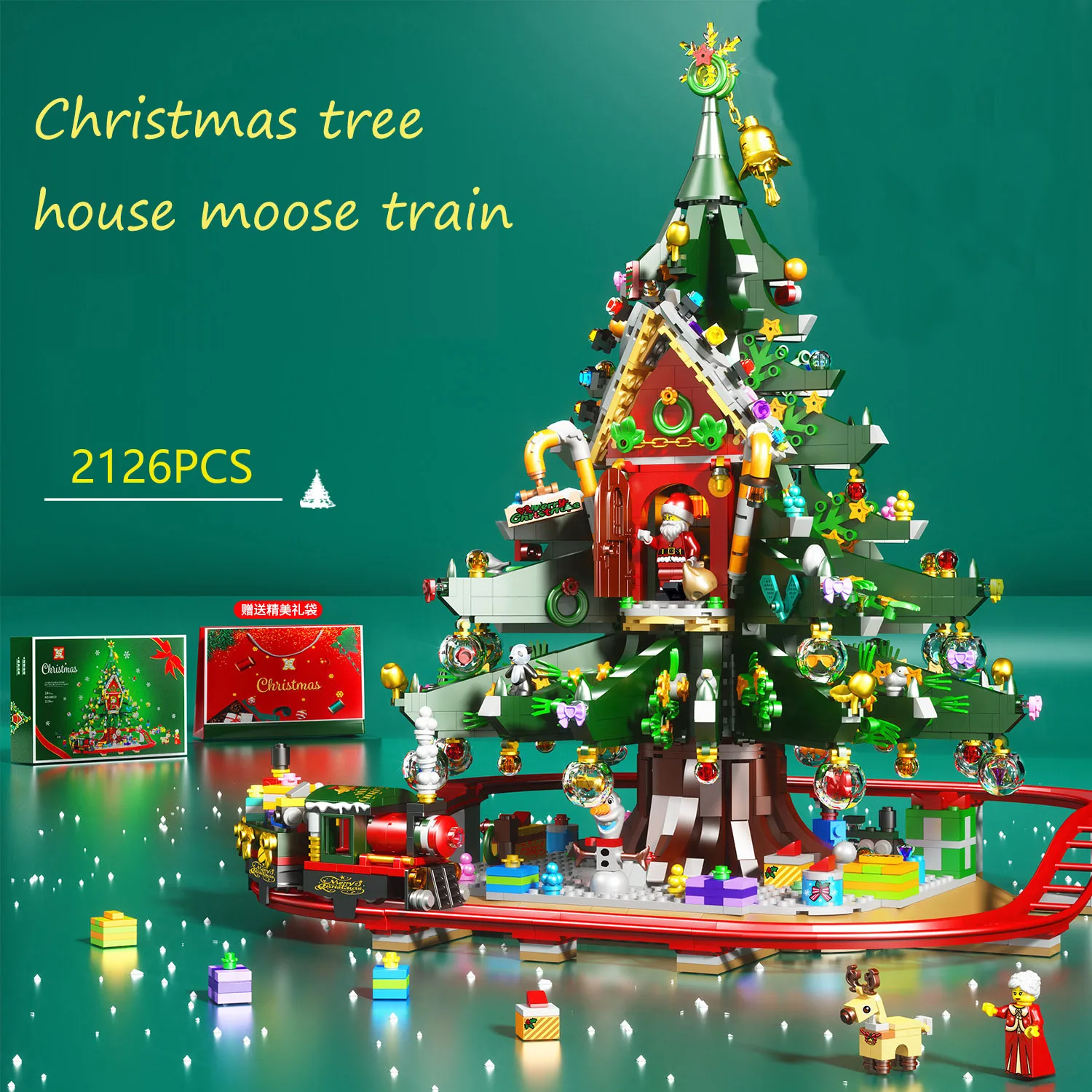 2126PCS Merry Christmas tree house moose train Building Blocks DIY Doll House - £133.29 GBP