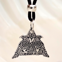 Norse Raven Necklace Pendant Odin Horns Huginn Muninn Valknut Viking Jewelry - $7.76