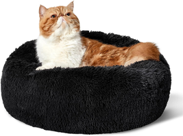 Pet Dog Cat Soft Warm Calming Bed Sleeping Fluffy Donut XS Extra Small Black New - £28.42 GBP